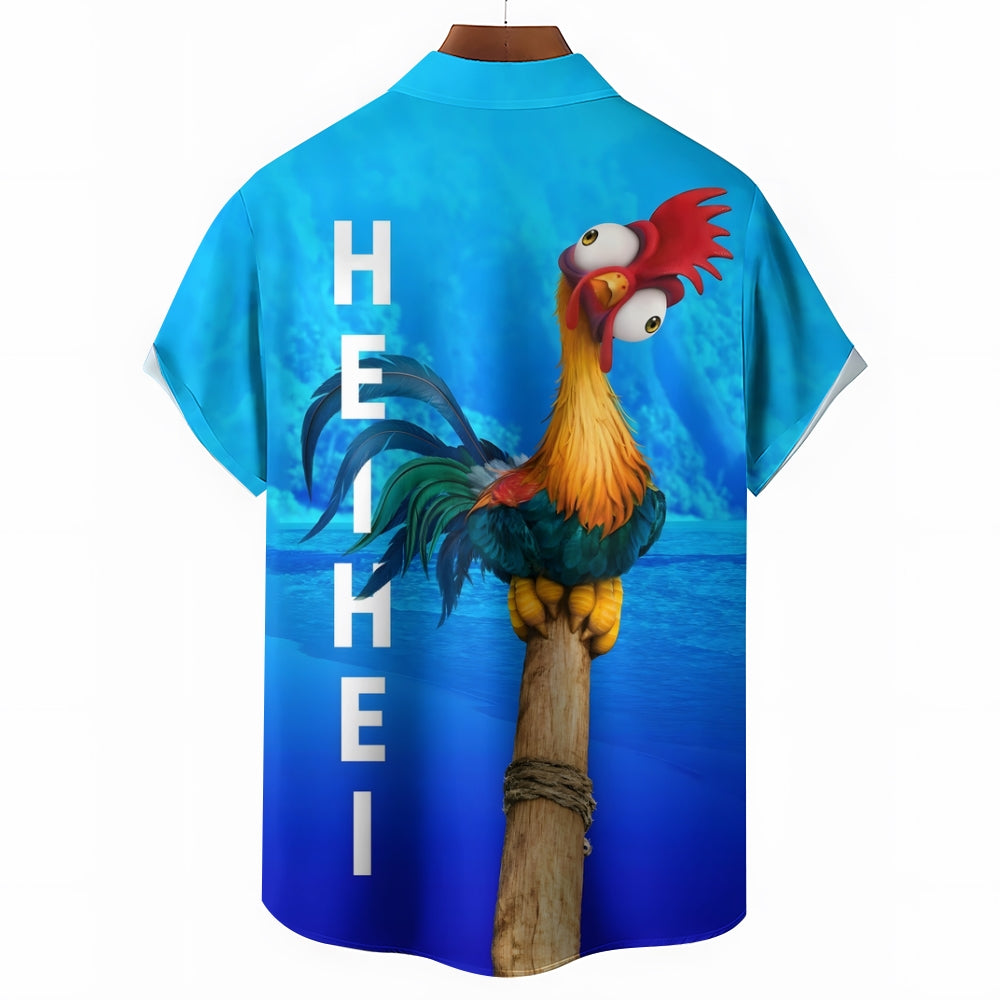 Funny Rooster Cartoon Print Short Sleeve Shirt 2410002328