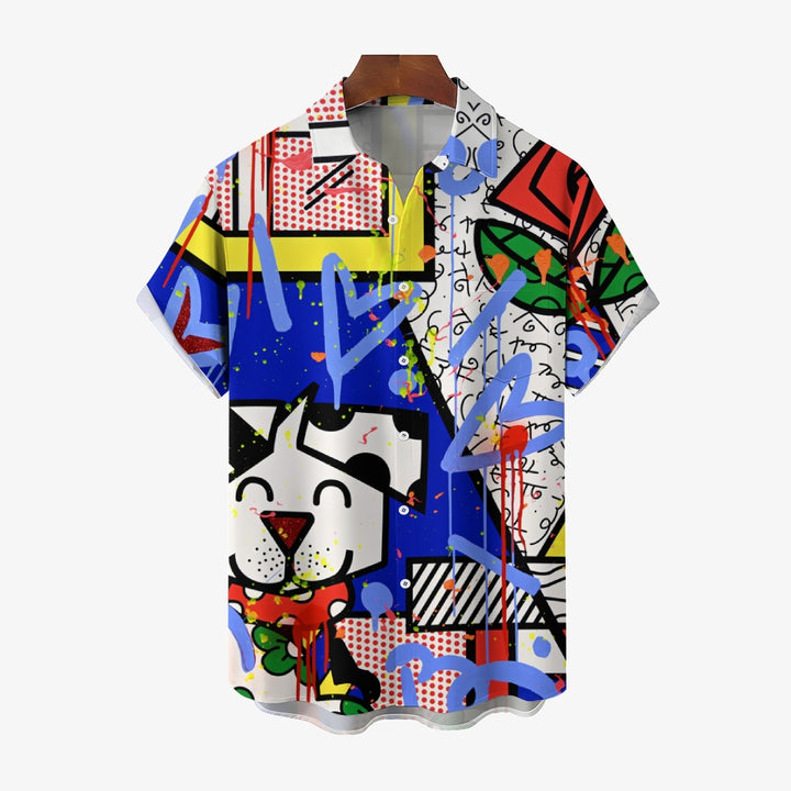 Abstract Geometric Puppy Casual Short Sleeve Shirt 2408002144