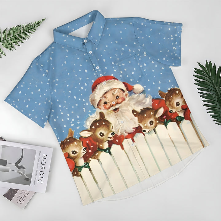 Christmas Santa Claus Print Casual Short Sleeve Shirt 2410006264