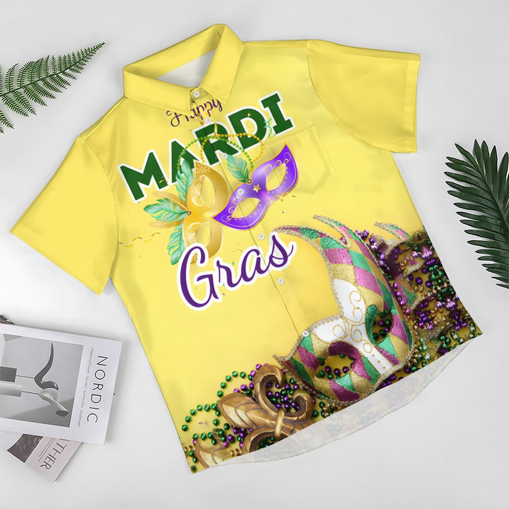 Mardi Gras Chest Pocket Short Sleeve Casual Shirt 2412000673