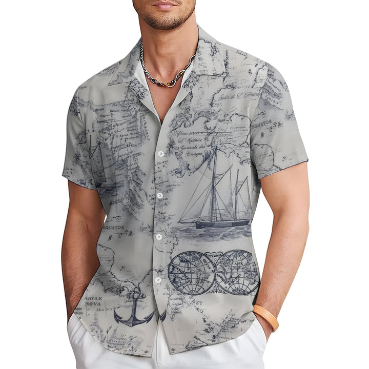 Sailing Sailboat Art Printed Casual Oversized Short Sleeve Shirt 2407000600