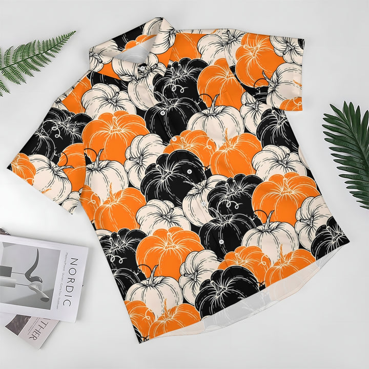 Thanksgiving Pumpkin Casual Short Sleeve Shirt 2409008973