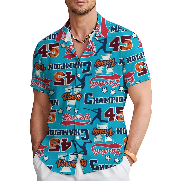 Baseball Print Casual Oversized Short Sleeve Shirt 2406003425