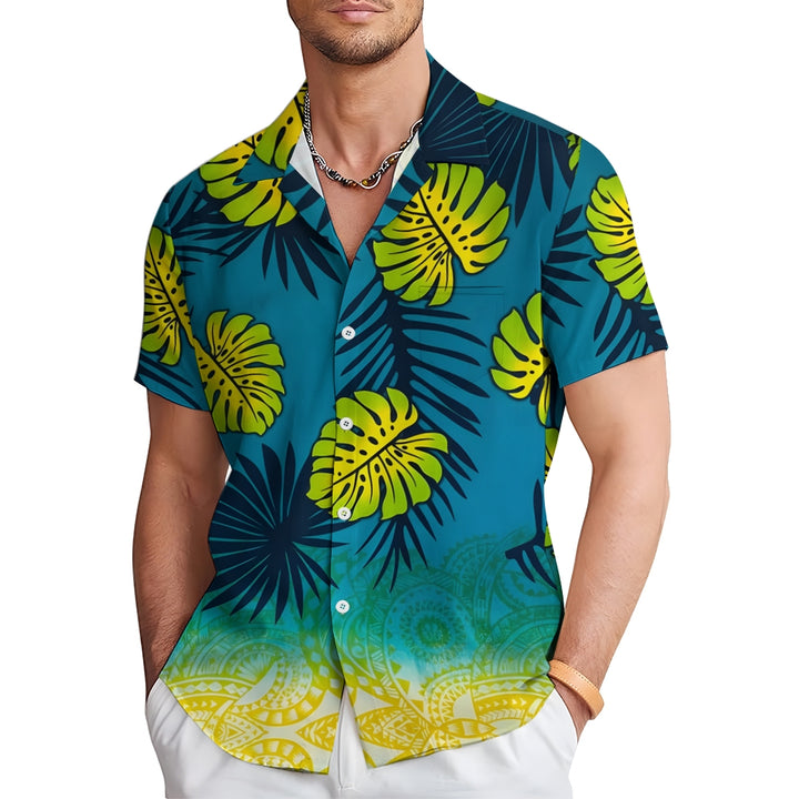 Abstract Geometric Gradient Coconut Tree Print Short Sleeve Shirt 2412006315