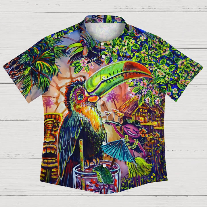 Toucan TIKI Art Printed Casual Large Size Short Sleeve Shirt 2407000601
