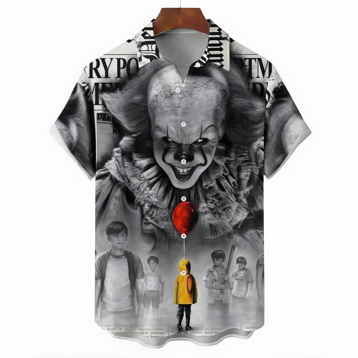 Halloween Horror Print Casual Short Sleeve Shirt 2408002750