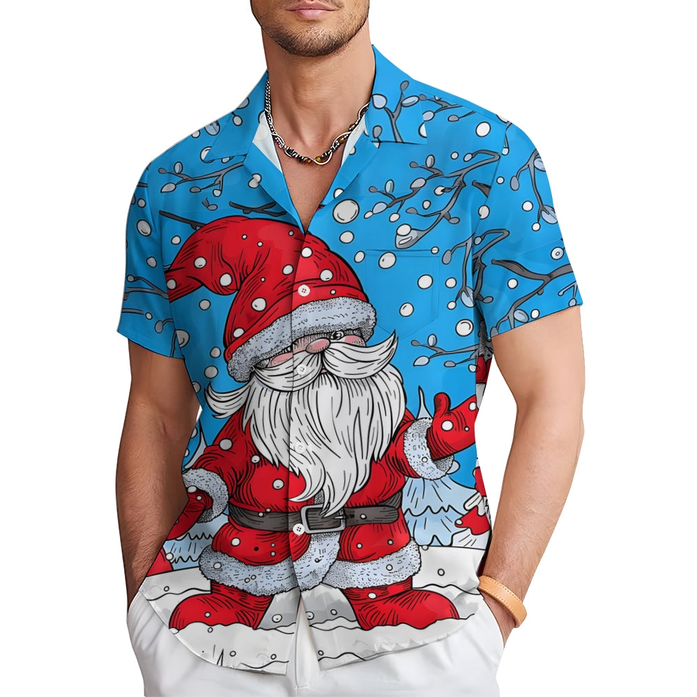 Christmas Snow Santa Claus Casual Short Sleeve Shirt 2410001609