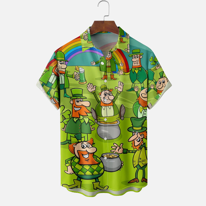 St. Patrick's Day Rainbow Print Pocket Short-Sleeved Shirt