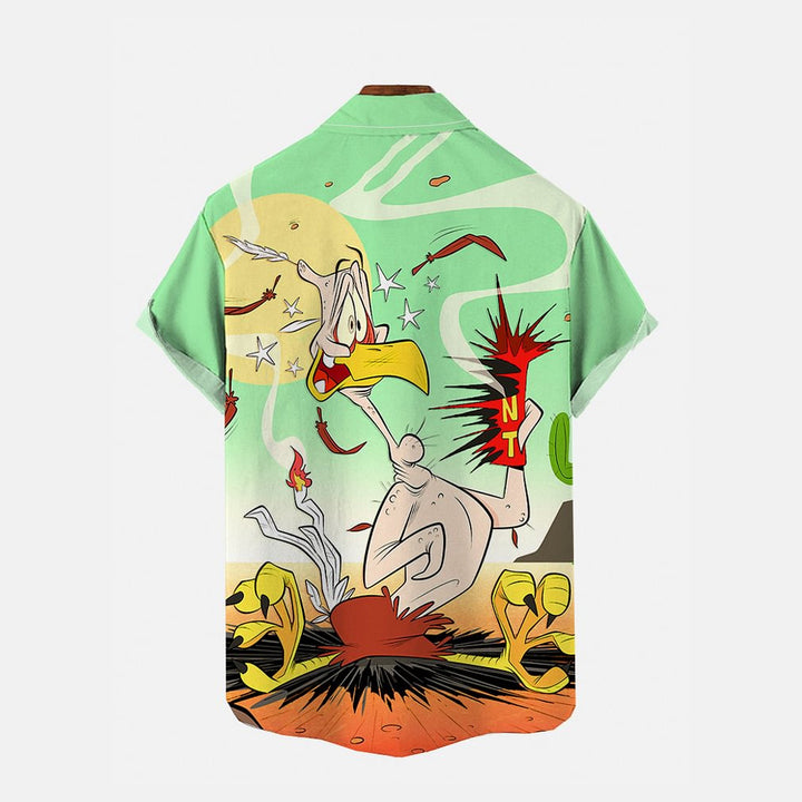 Cartoon Funny Unlucky Vulture Printing Short Sleeve Shirt