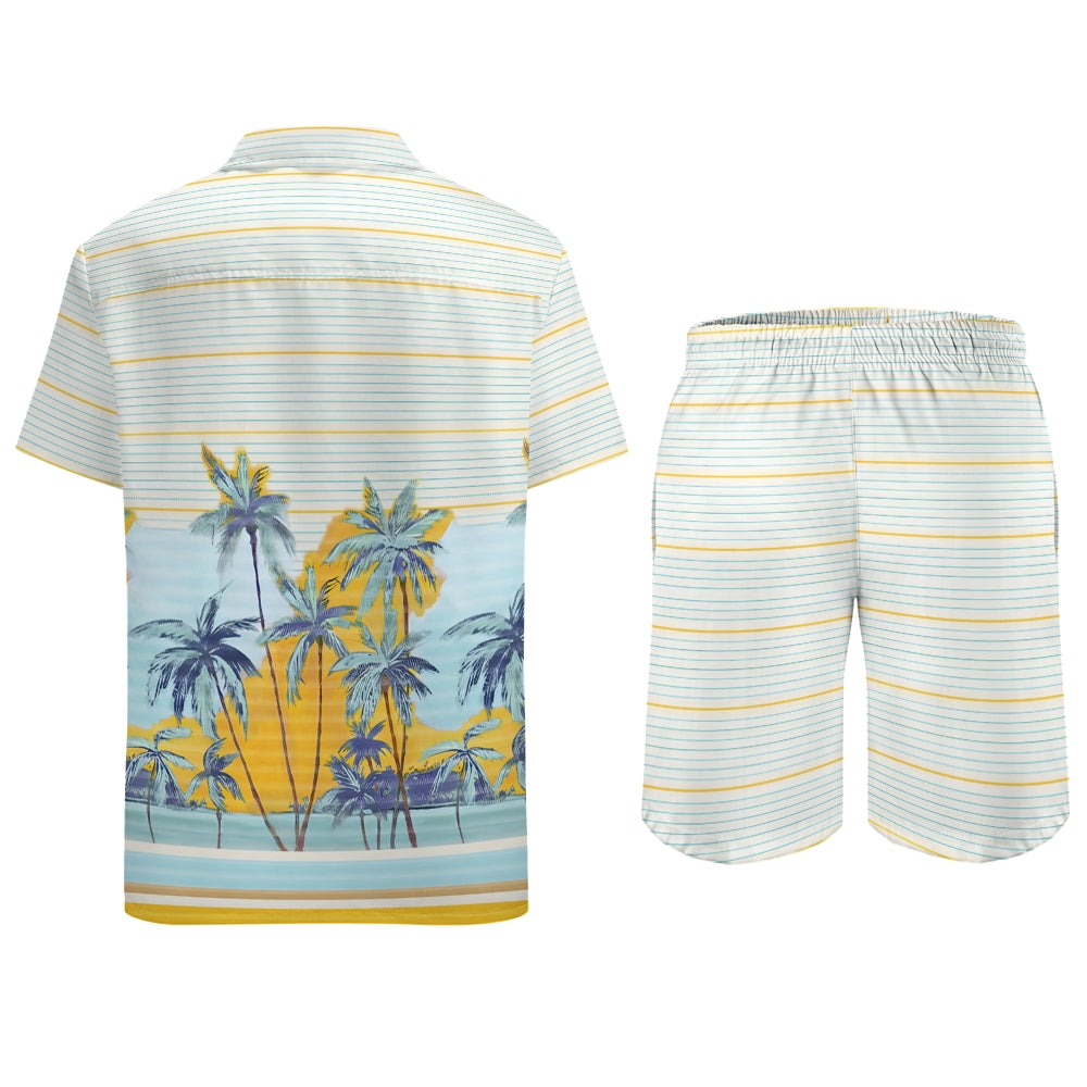 Men's Hawaiian Coconut Stripes Print Beach Two-Piece Suit 2403000603