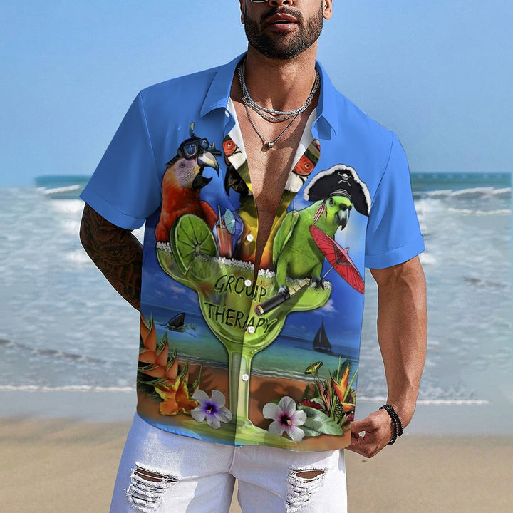 Hawaiian Parrot Cocktail Print Short Sleeve Shirt 2407005446