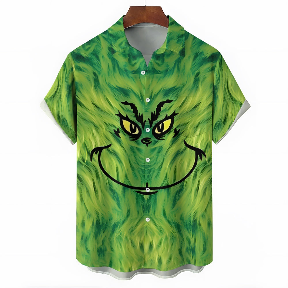 Christmas Green Monster Print Short Sleeve Shirt 2410004404