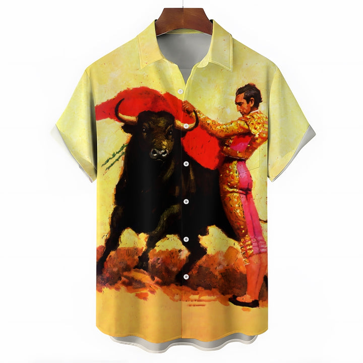 Men's Bullfighting Theme Casual Short Sleeve Shirt 2403000787