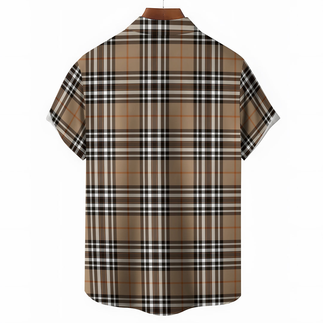 Classic Scottish Plaid Print Casual Short Sleeve Shirt 2404001310