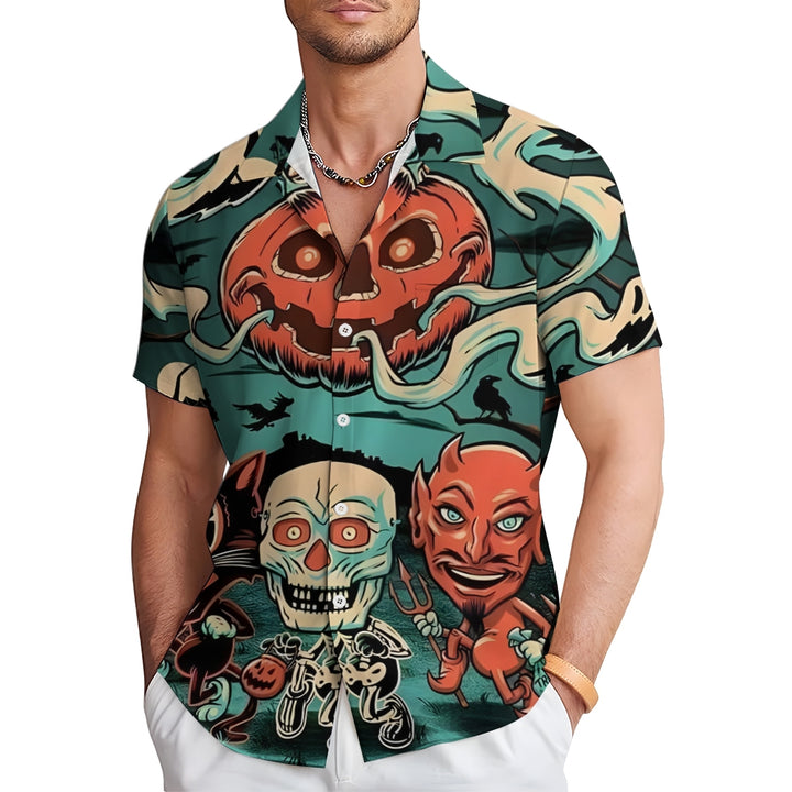 Ghost Devil and Black Cat Halloween Large Size Short Sleeve Shirt 2407004243