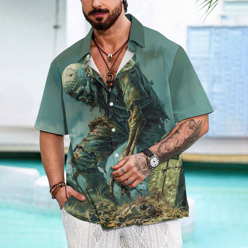 Halloween Horror Zombie Print Casual Short Sleeve Shirt 2408004470