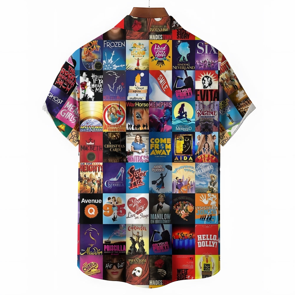 Classic Musical Print Oversized Short Sleeve Shirt 2407002908