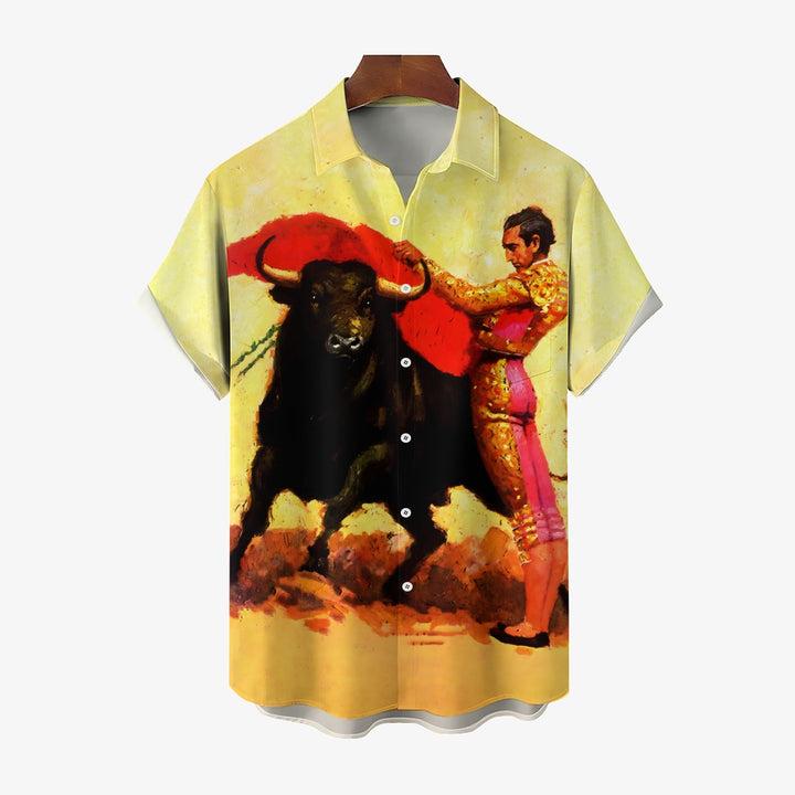 Men's Bullfighting Theme Casual Short Sleeve Shirt 2403000787