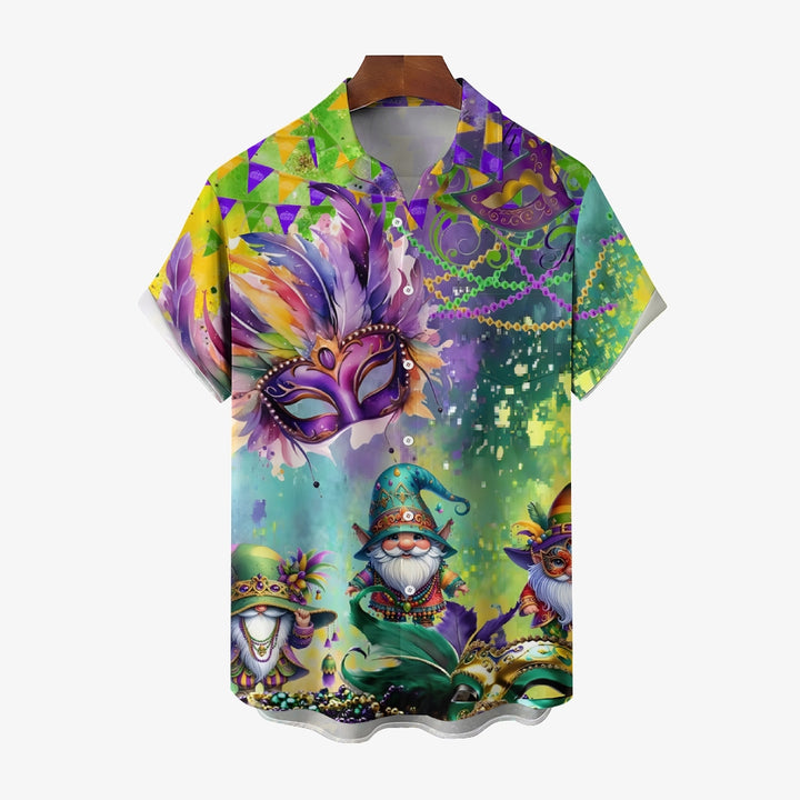 Mardi Gras Mask Dwarf Print Casual Short Sleeve Shirt 2412004173