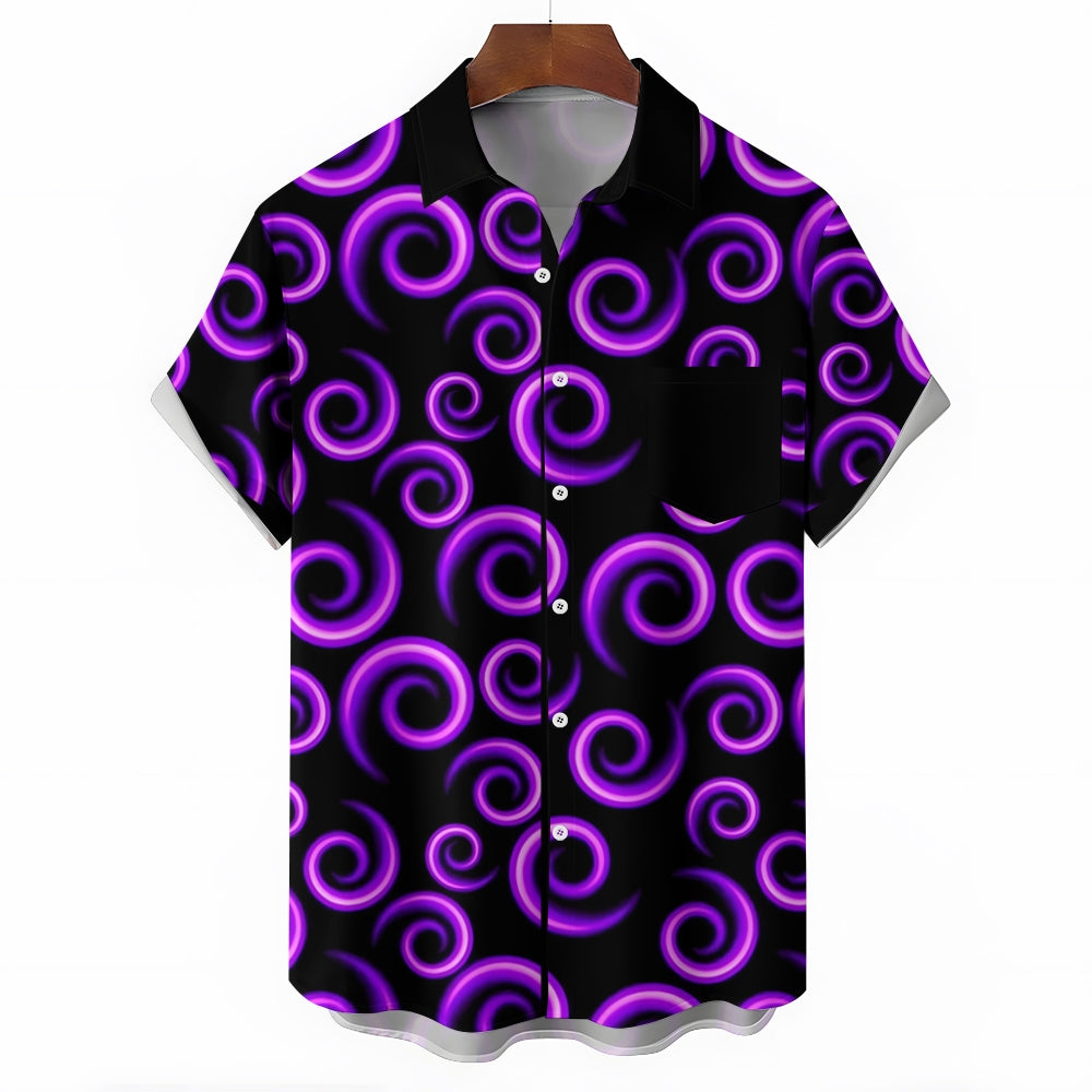 Purple Spiral Print Casual Short Sleeve Shirt 2408004642