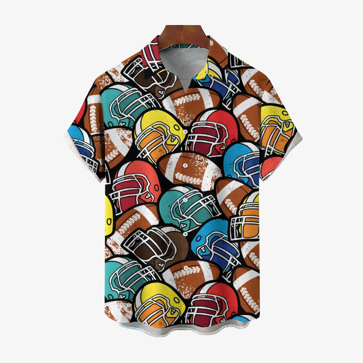 Super Bowl Football Print Hawaiian Short Sleeve Shirt 2412006985