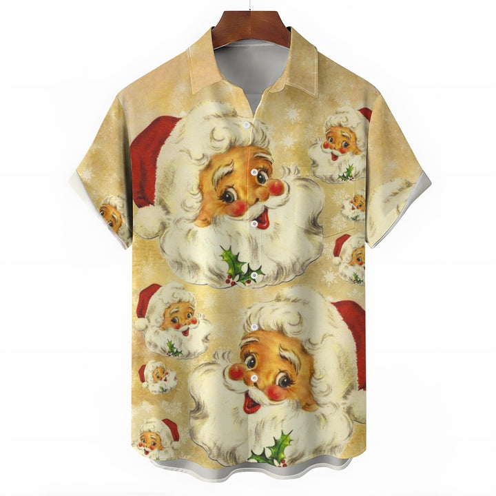 Men's Christmas Santa Claus Print Short Sleeve Shirt 2410006261