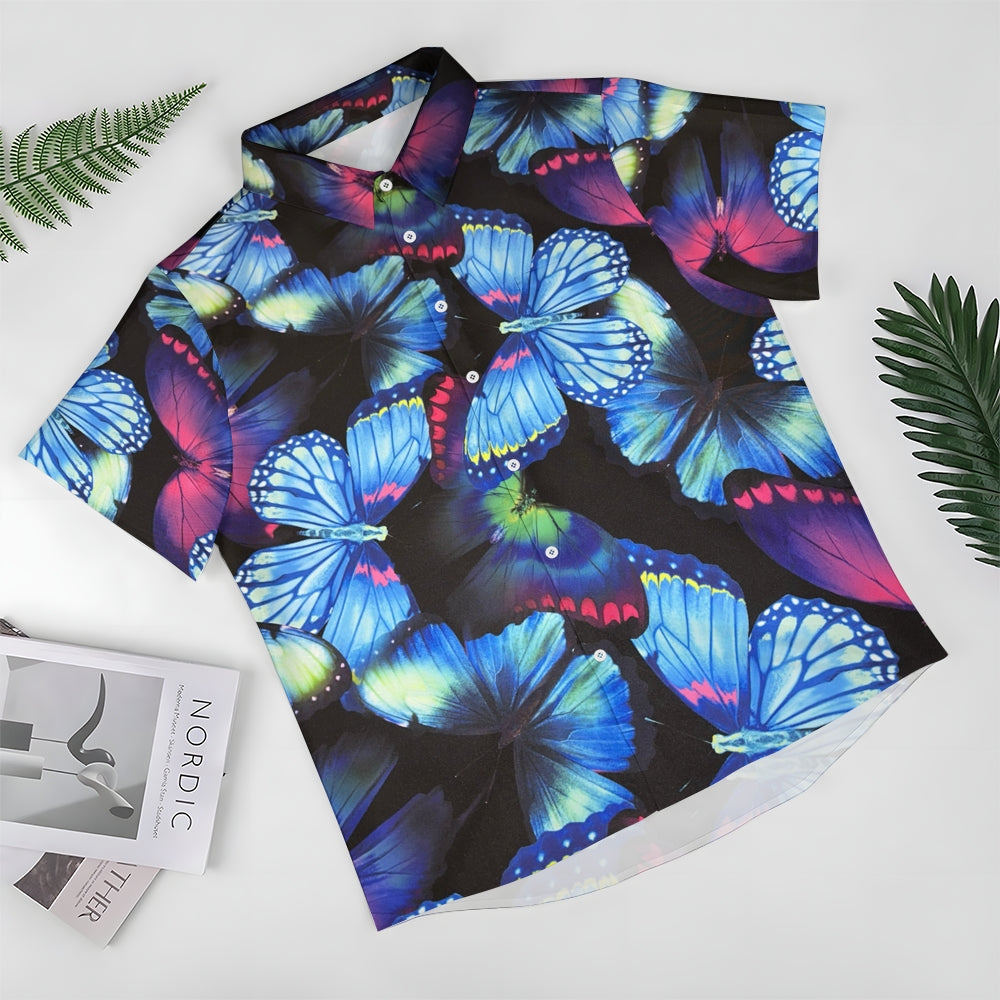 Butterfly Print Casual Short Sleeve Shirt 2408004460