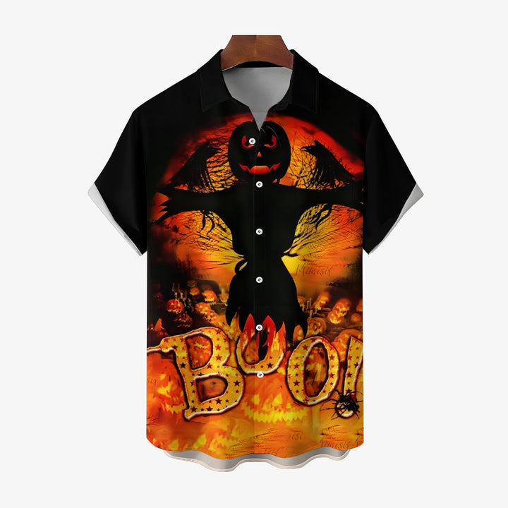 Halloween Ghost Pumpkin BOO！Casual Short Sleeve Shirt 2408006991