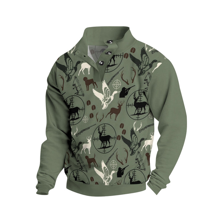 Men's Button Hunting Deer Print Casual Long Sleeve Sweatshirt 2410007052