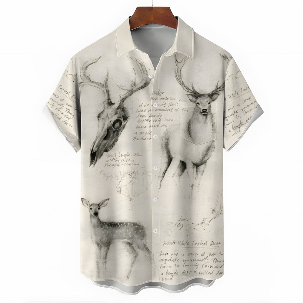 Deer Art Print Casual Oversized Short Sleeve Shirt 2406003332