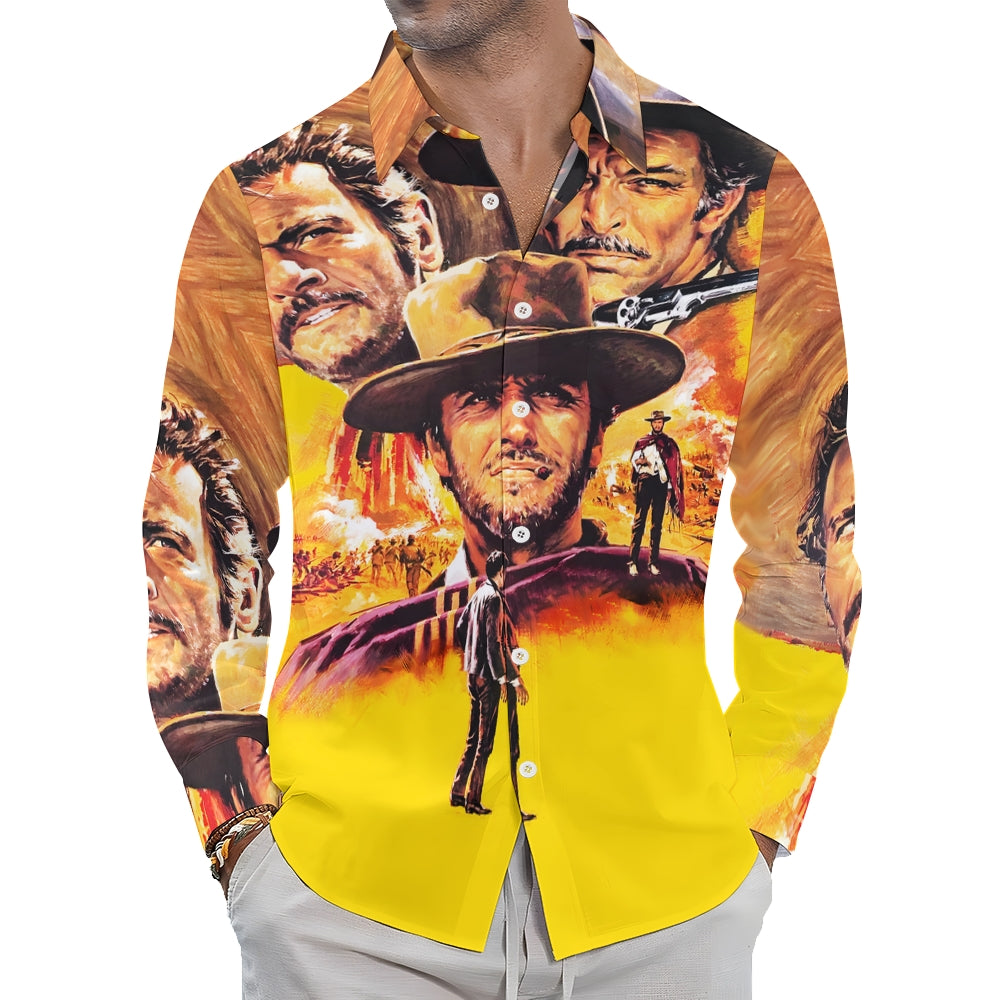 Men's Movie Poster Print Casual Long Sleeve Shirt