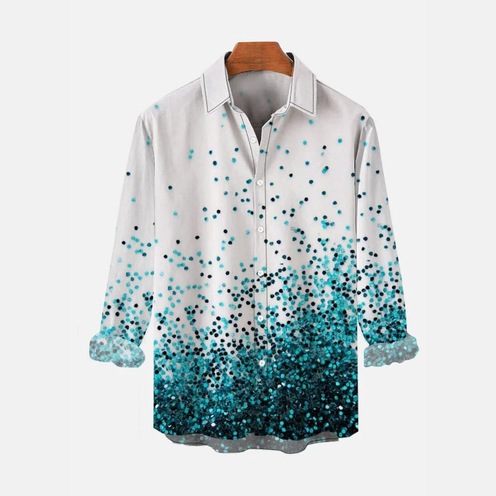 Retro Floral Blue Gradient Glitter Printing Long Sleeve Shirt