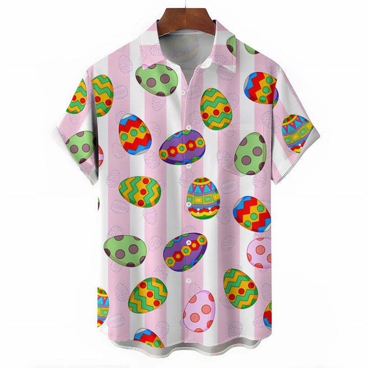 Easter Egg Stripe Print Short Sleeve Shirt 2412010170