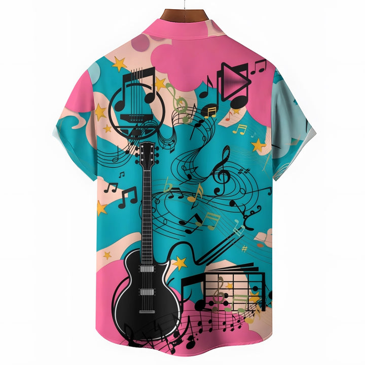 Men's Music Love Guitar Print Short Sleeve Shirt 2412009495