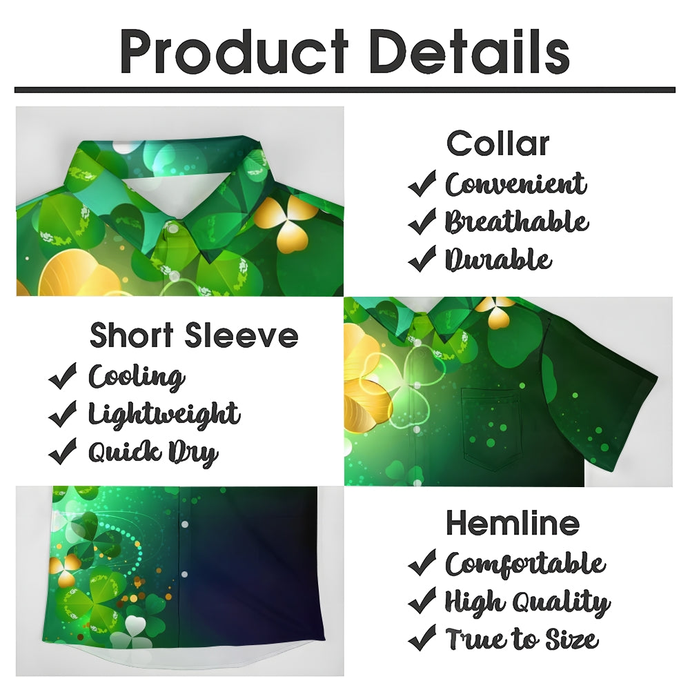 St. Patrick's Day Four-Leaf Clover Print Casual Shirt 2412006491