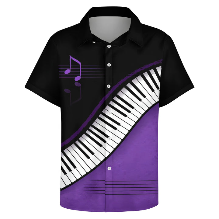 Music Note Piano Print Casual Short Sleeve Shirt 2404000644