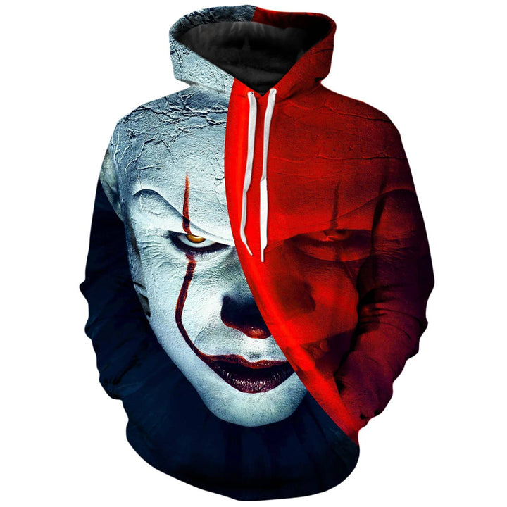 Men's Halloween horror art print long-sleeved hooded