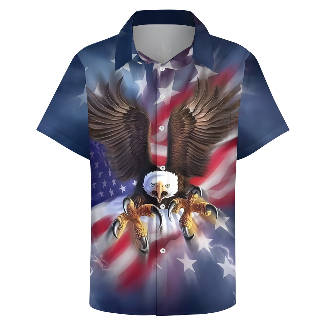 Eagle Print Patriotism Casual Short Sleeve Shirt 2404000272