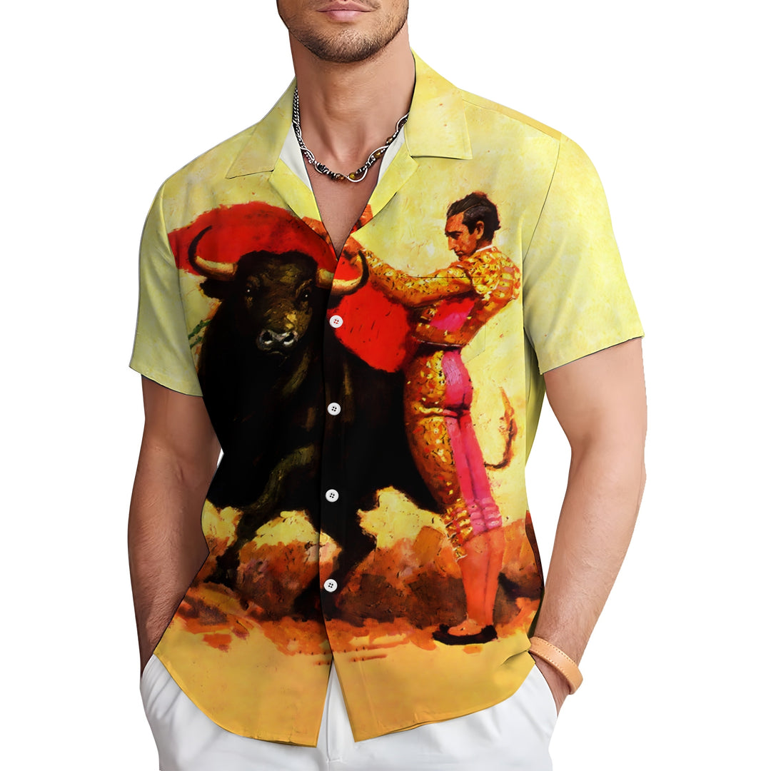 Men's Bullfighting Theme Casual Short Sleeve Shirt 2403000787