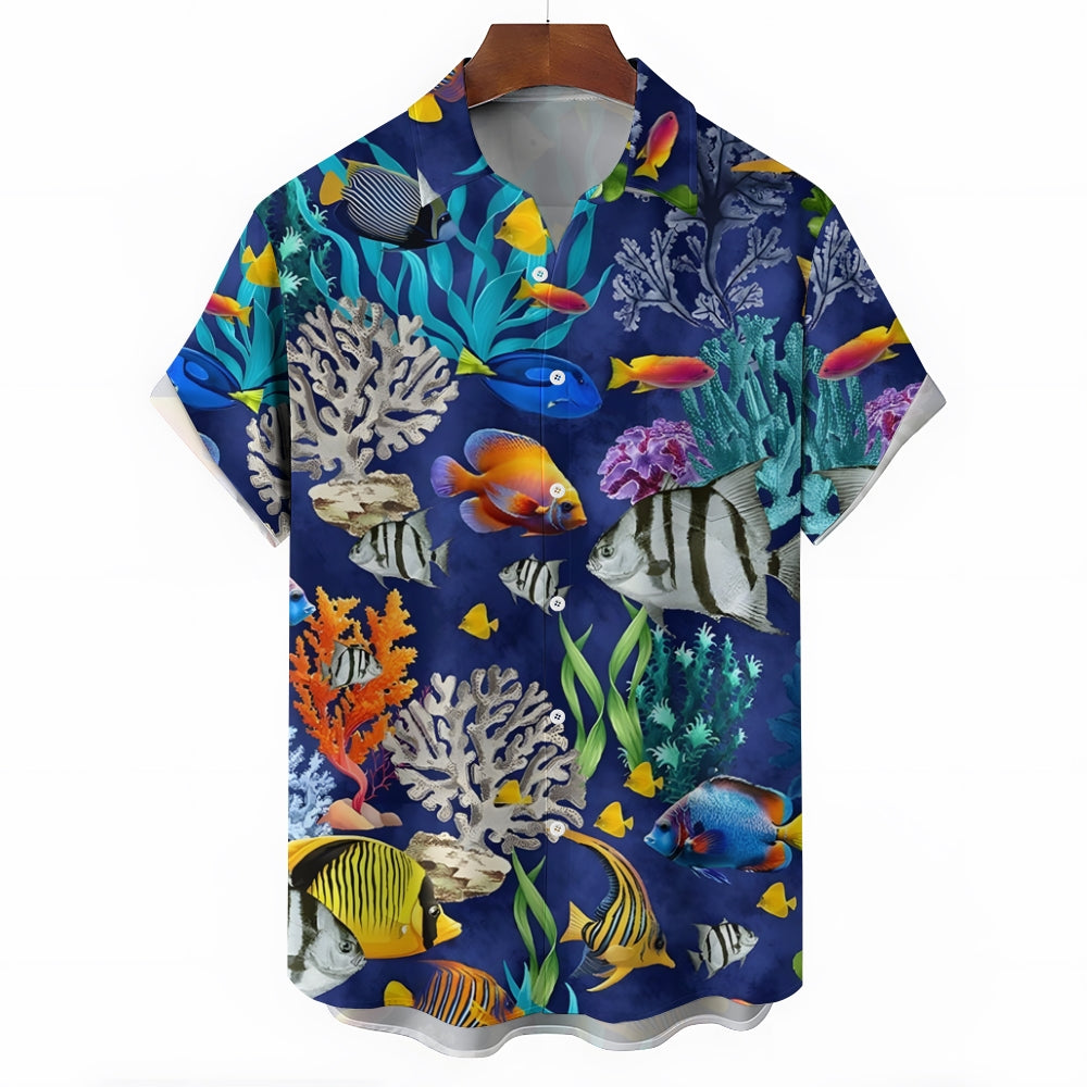 Underwater World Fish Print Short Sleeve Shirt 2409010816