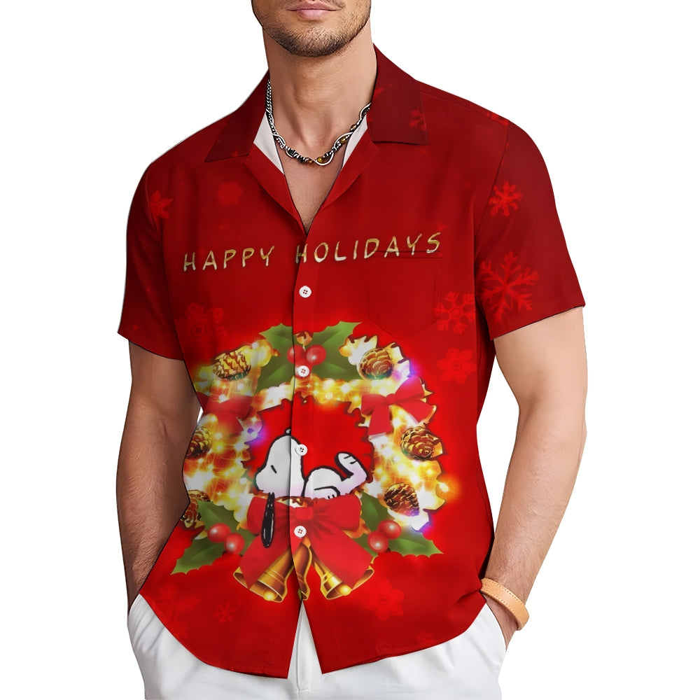 Happy Holidays Cartoon Print Casual Shirt 2412008940