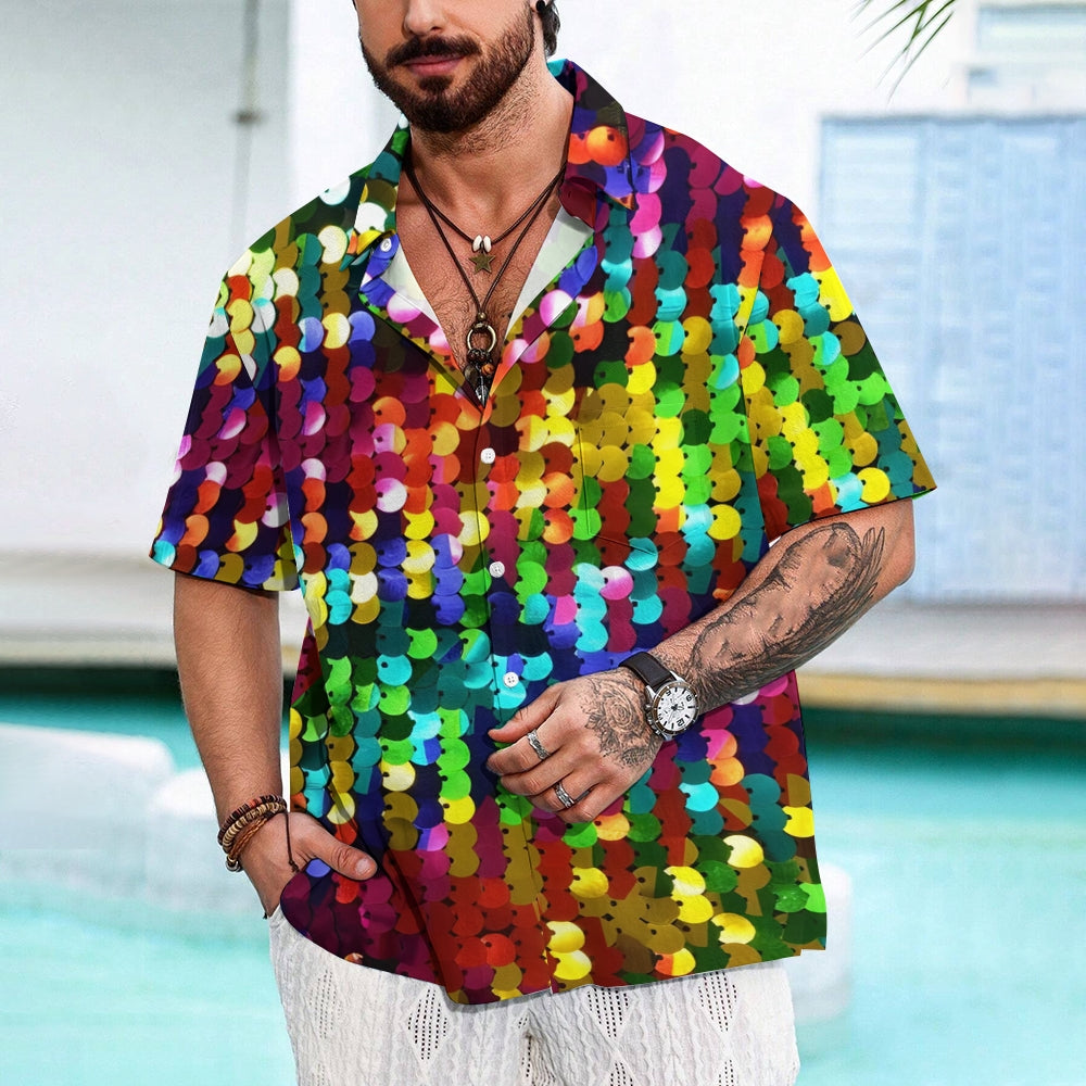 Men's Colorful Sequined Casual Short Sleeve Shirt 2409006227