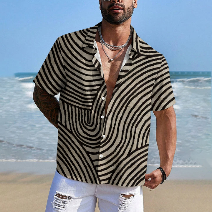 Curve Stripe Printed Casual Oversized Short Sleeve Shirt 2407003491