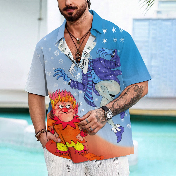 Men's Cartoon Ice and Fire Character Prints Short Sleeve Shirt 2412002821