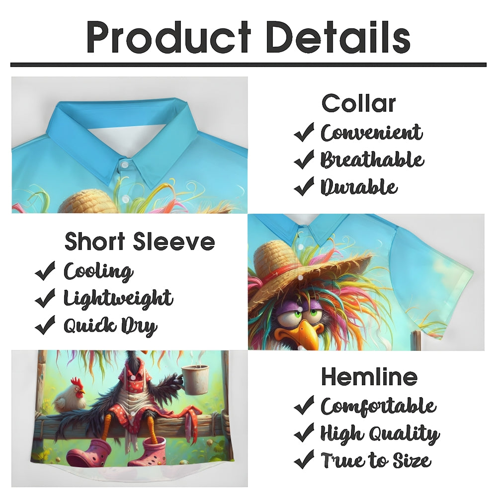 Funny Chicken Colorful Print Casual Large Size Short Sleeve Shirt 2407001425