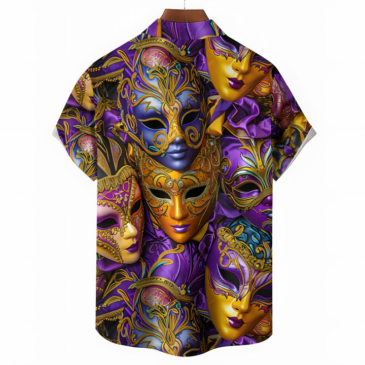 Men's Mardi Gras Carnival Mask Short Sleeve Shirt 2412003208