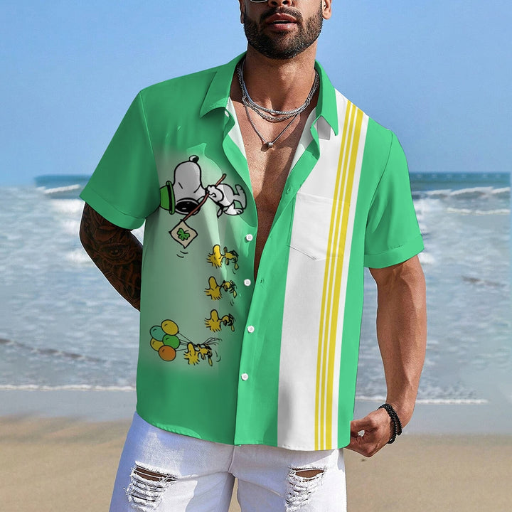 St. Patrick's Day Cartoon Dog Print Casual Short Sleeve Shirt 2412004896