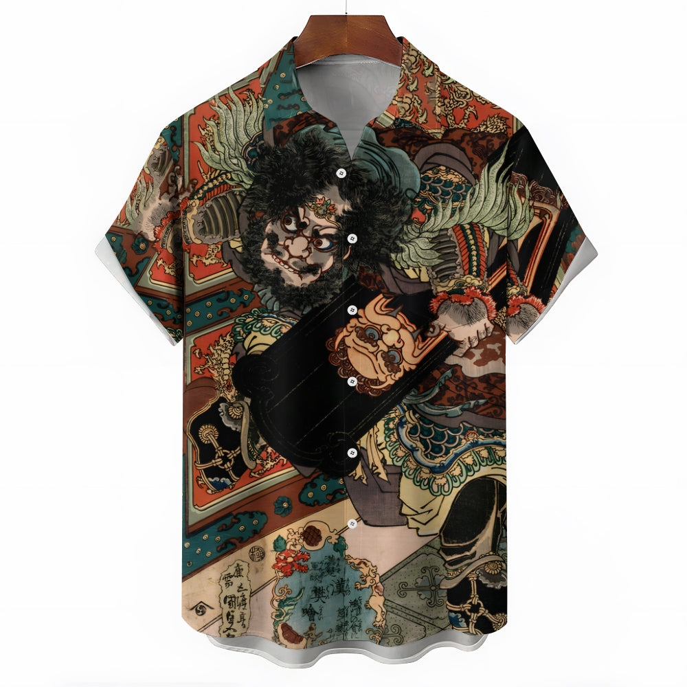 The Chinese Warrior Art Print Casual Oversized Short Sleeve Shirt 2406003334