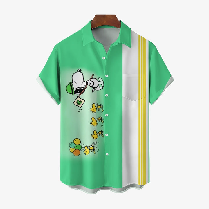 St. Patrick's Day Cartoon Dog Print Casual Short Sleeve Shirt 2412004896