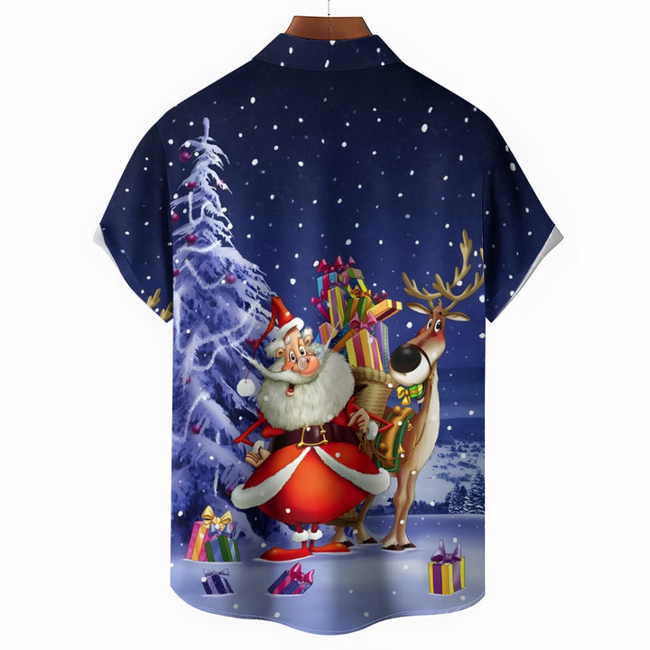 Men's Santa Claus and Elk Casual Short Sleeve Shirt 2411004006